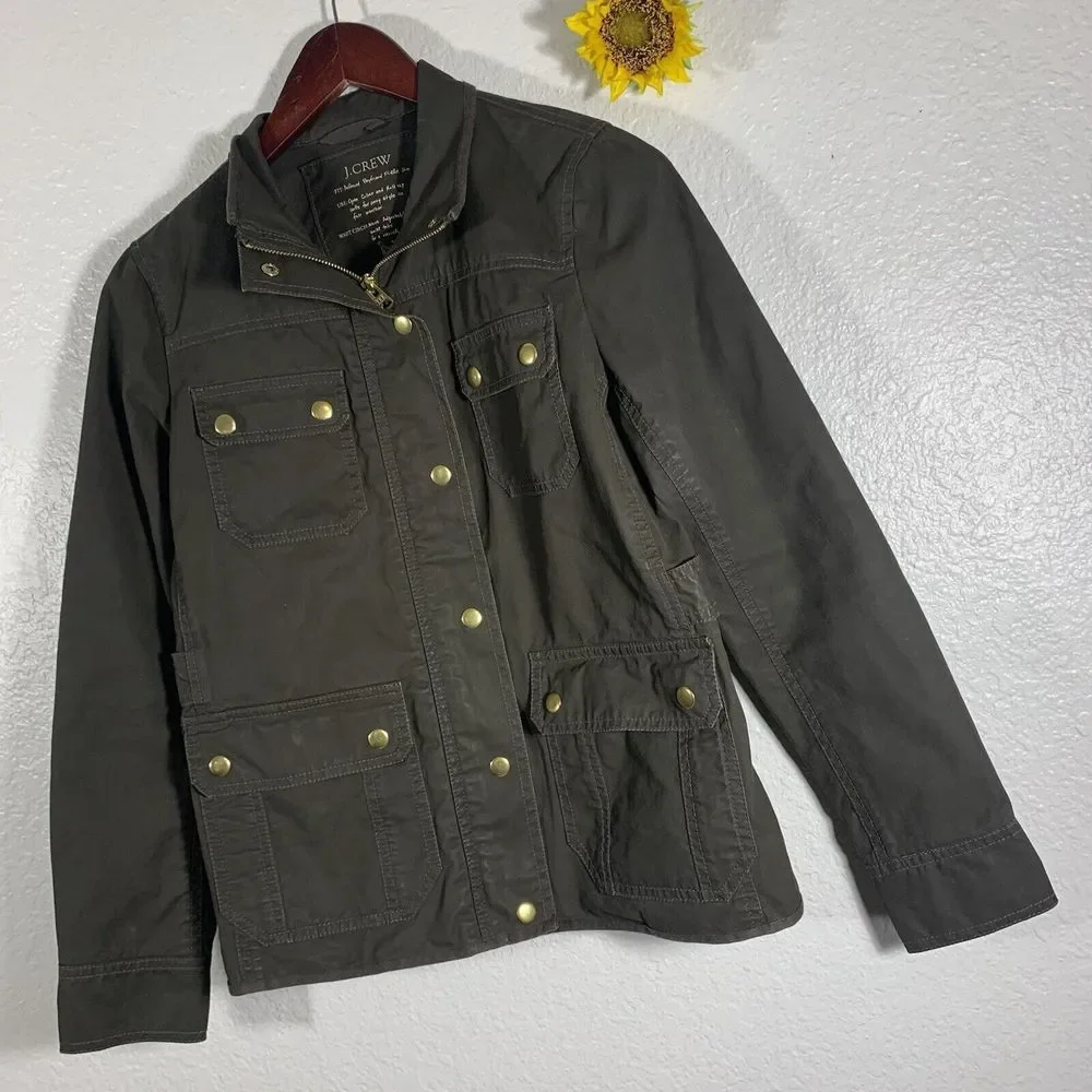 J. Crew Resin Coated Twill Field Olive Green Jacket XS Women’s